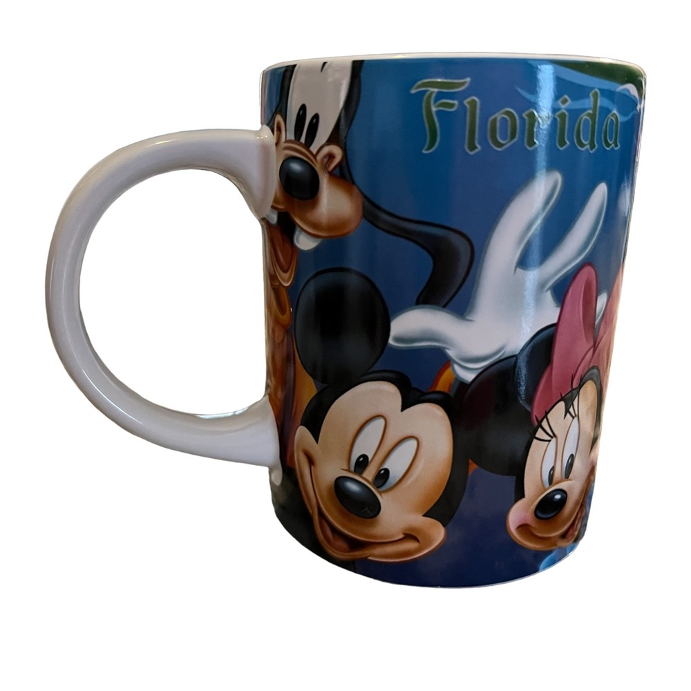 Disney Orlando Florida Mickey, Minnie, Goofy Blue Coffee Cup, Jerry Leigh Cup